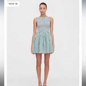 Hill House Home Cosima Mini Dress - Green And White Stripe - XS